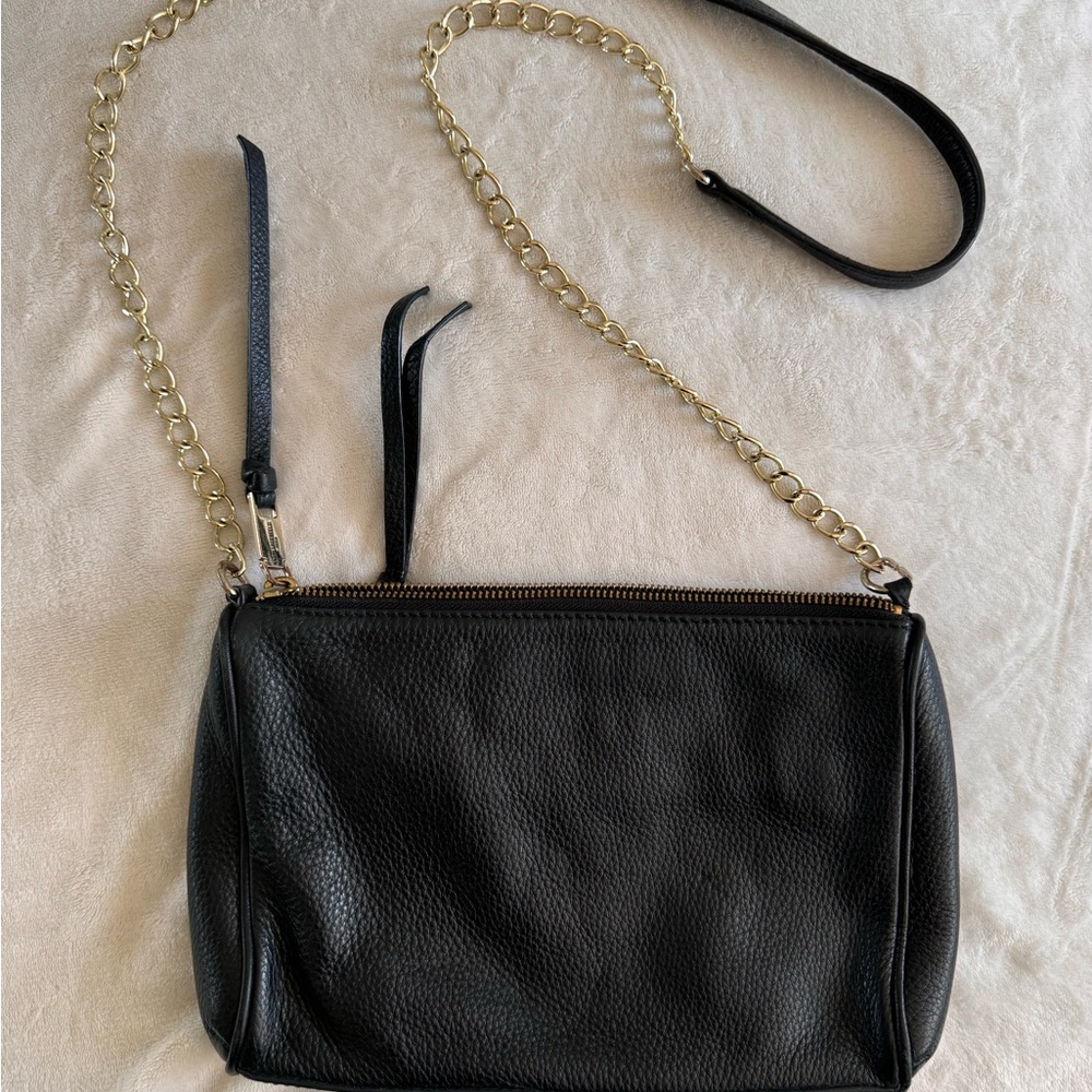 KARL LAGERFELD Black Leather Gold Chain Shoulder Bag Crossbody - Picture 3 of 9